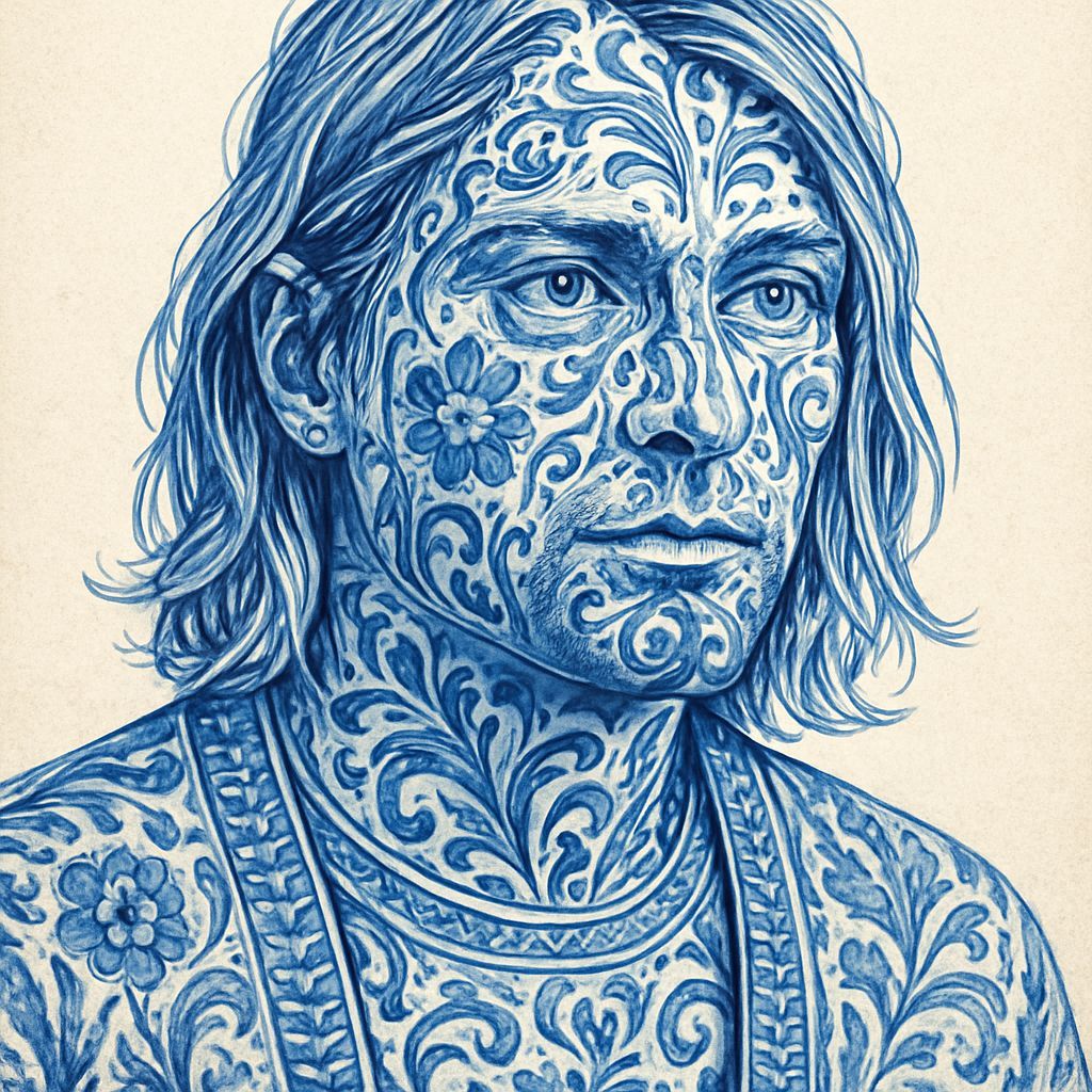 Ornate Ceramic Kurt Cobain with Soulful Eyes