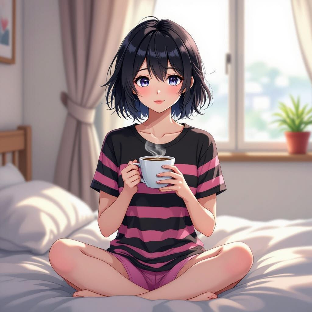 Anime Style Emo Woman with Coffee