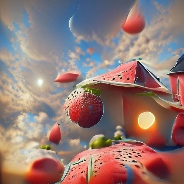 Hyperrealistic Watermelon House Digital Painting