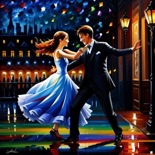 Dancing Silhouettes in Vivid Impasto Style