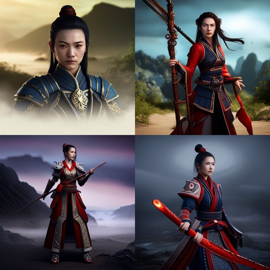 Woman Samurai Portrait: Detailed Fantasy Concept Art