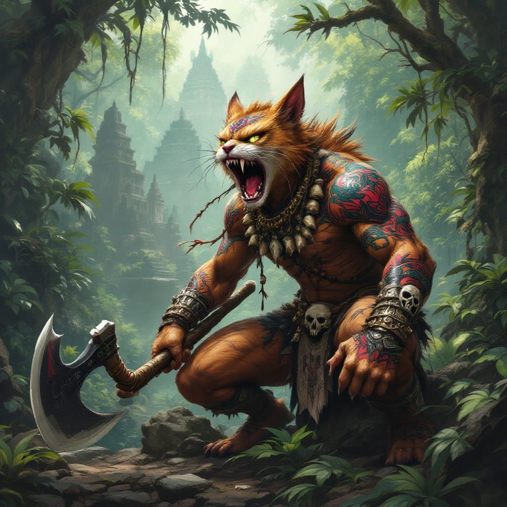 Epic Anime Warrior Cat in Lush Rainforest