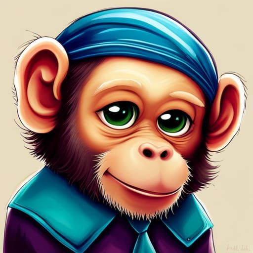 Chibi Chimpanzee in Suit: Detailed Digital Graffiti