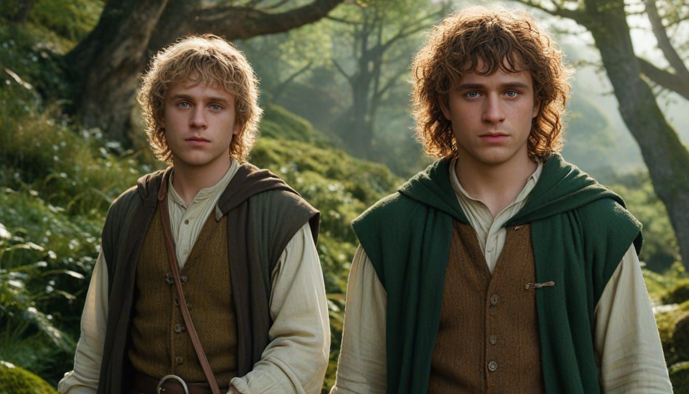 Whimsical Hobbits in a Lush, Vibrant Landscape