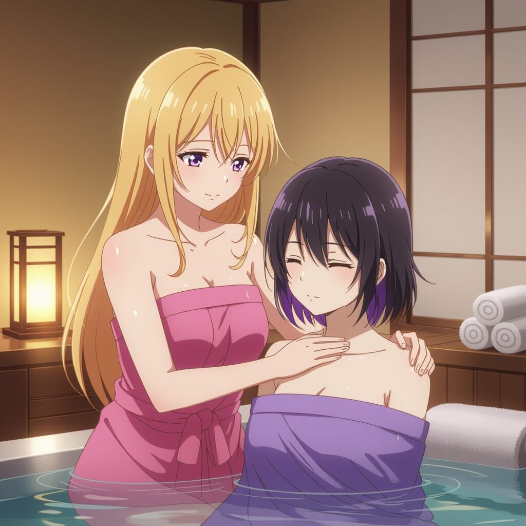 Anime Spa Scene with Pastel Colors