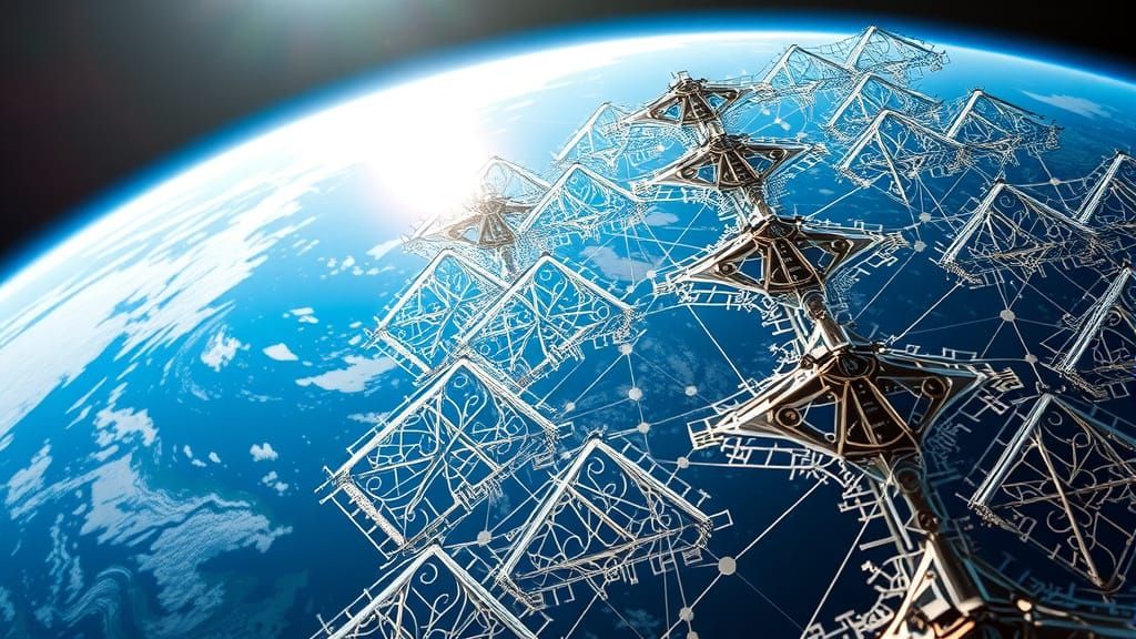 Majestic Futuristic Solar Sail Array in Orbit Around Earth