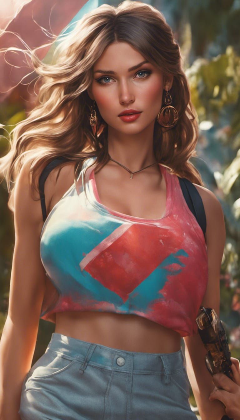 Young Woman Eating Watermelon: Hyperrealistic Digital Art