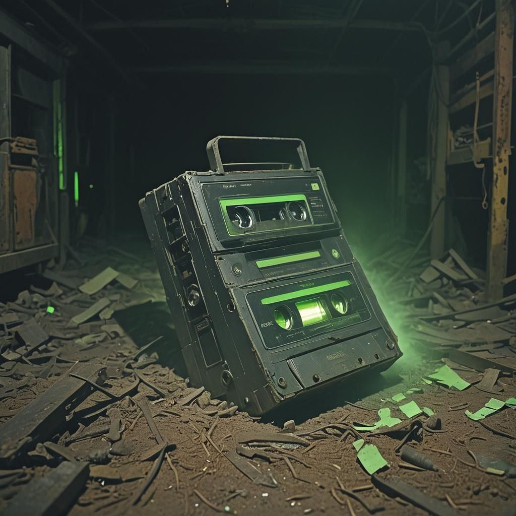 Earthmover Engulfs Cassette Tape in Abandoned Warehouse