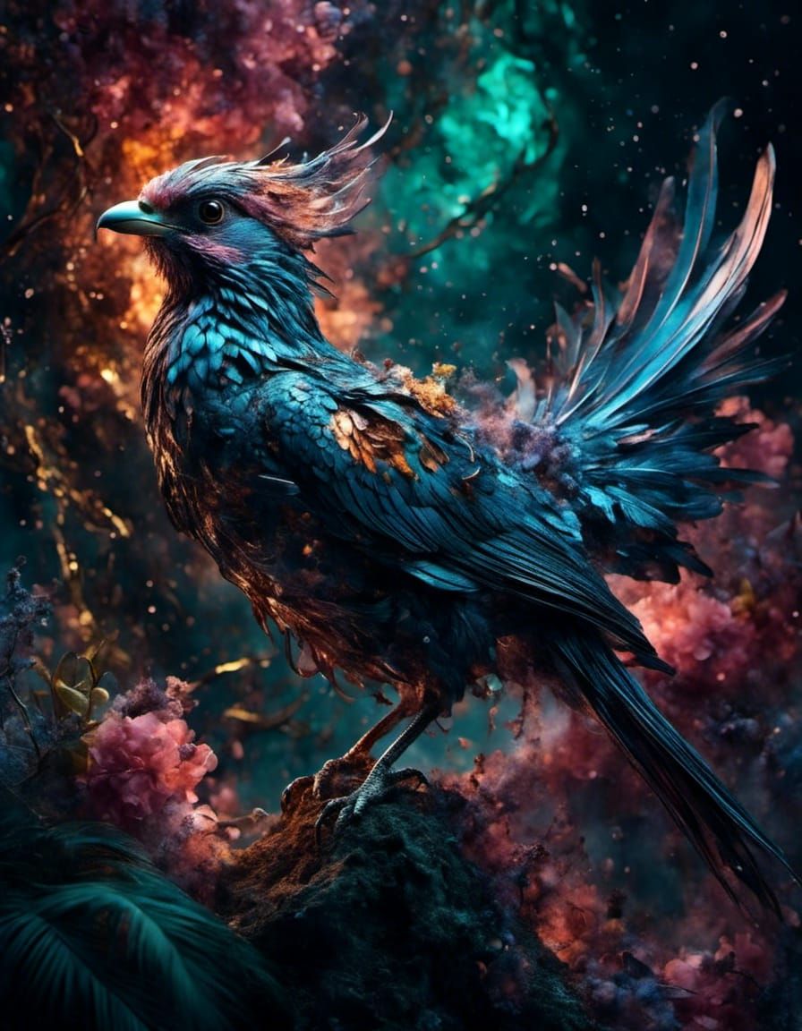 Fragmented Bird of Paradise in Gouache Painting