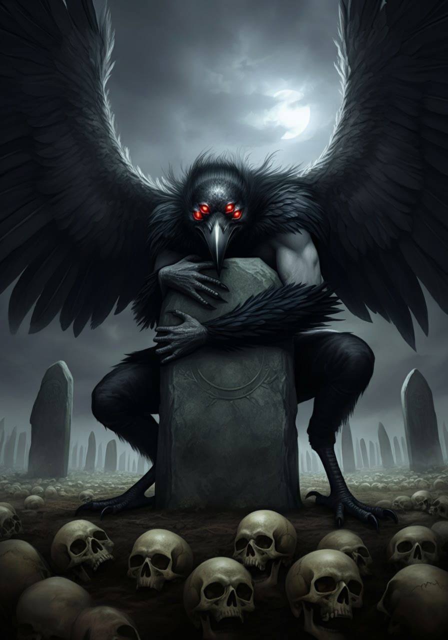 Dark Fantasy Harpy Demon Grasping Monolith in Elden Ring Sty...