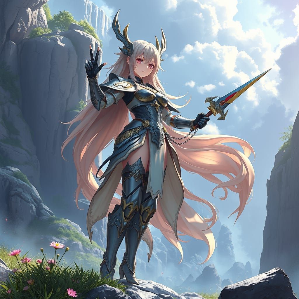 Gigantic Anime Girl in Heroic Pose