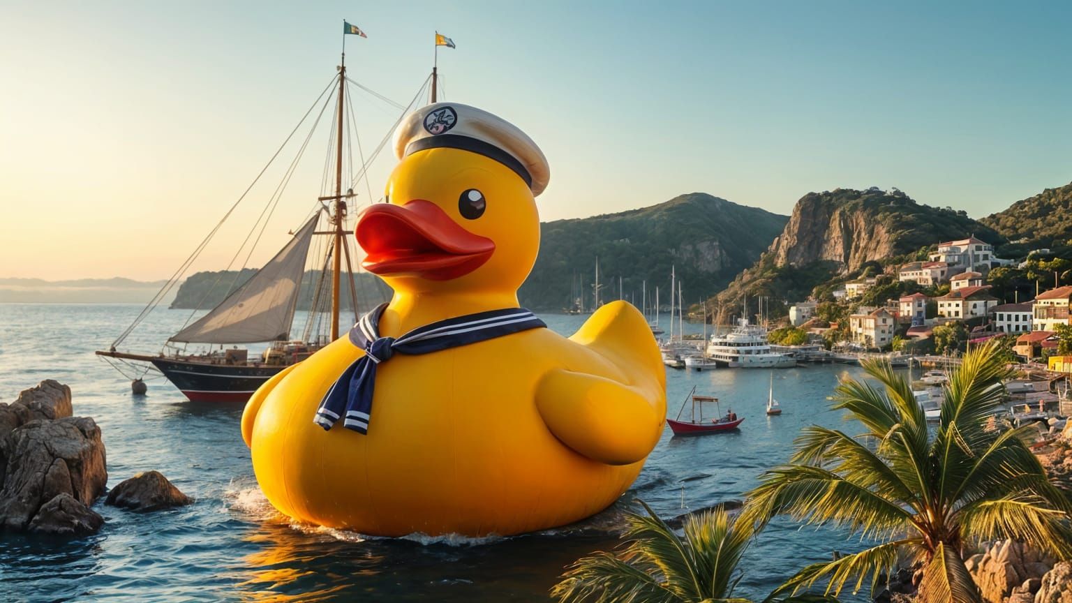 Vibrant Sailor Duck at Sea in Tropical Port