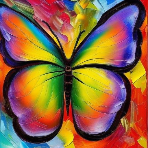 Rainbow Butterfly in Expressionist Oil Painting Style