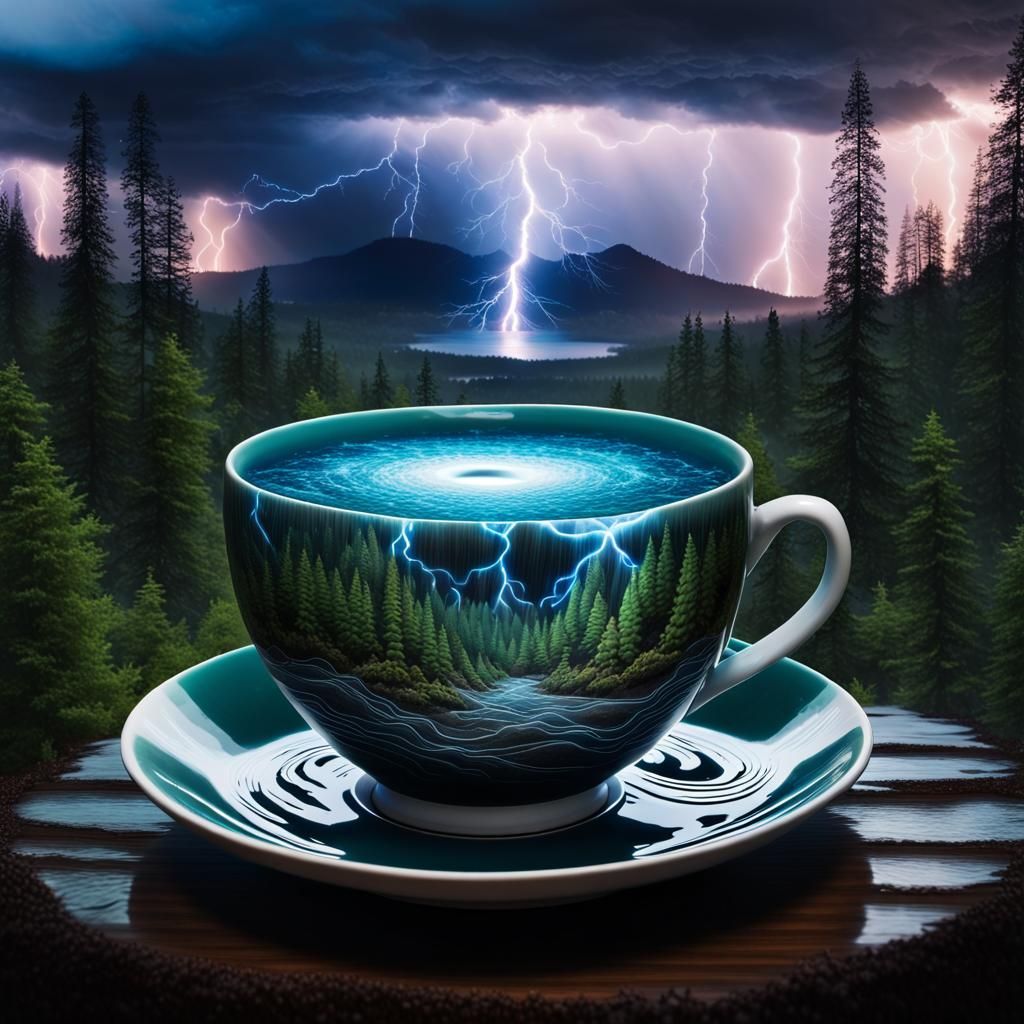 Thunderstorm in Teacup in Bioluminescent Forest