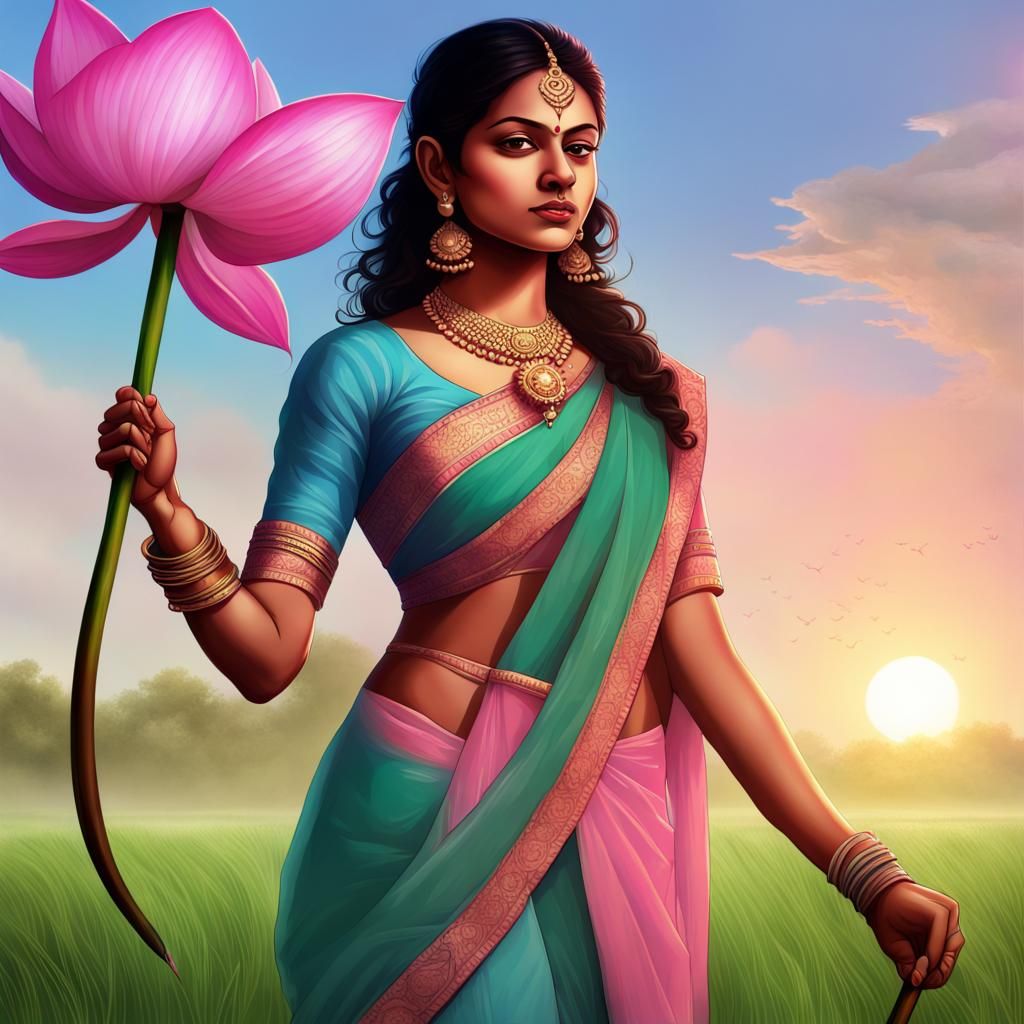Indian women in orchid pink colour south Indian style saree
