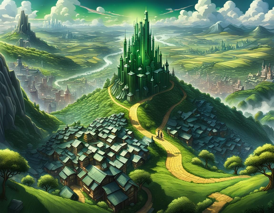 Emerald City Bird's Eye View in Anime Style