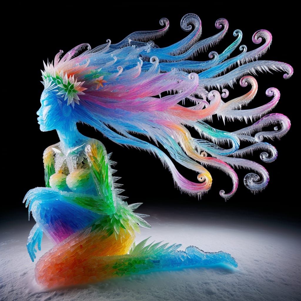 Ethereal Polynesian Woman Made of Ice and Smoke