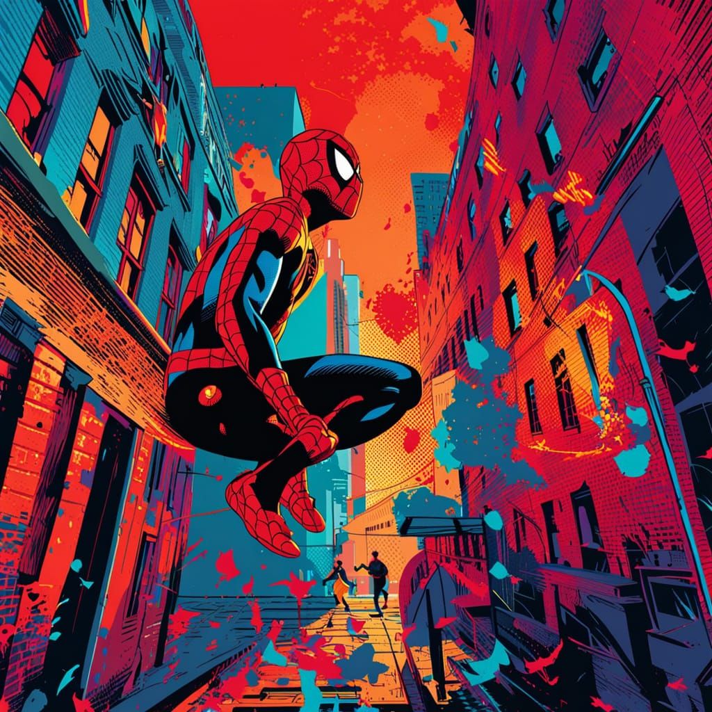 SpiderMan swinging through Brooklyn Dynamic Spiderverse Aest...