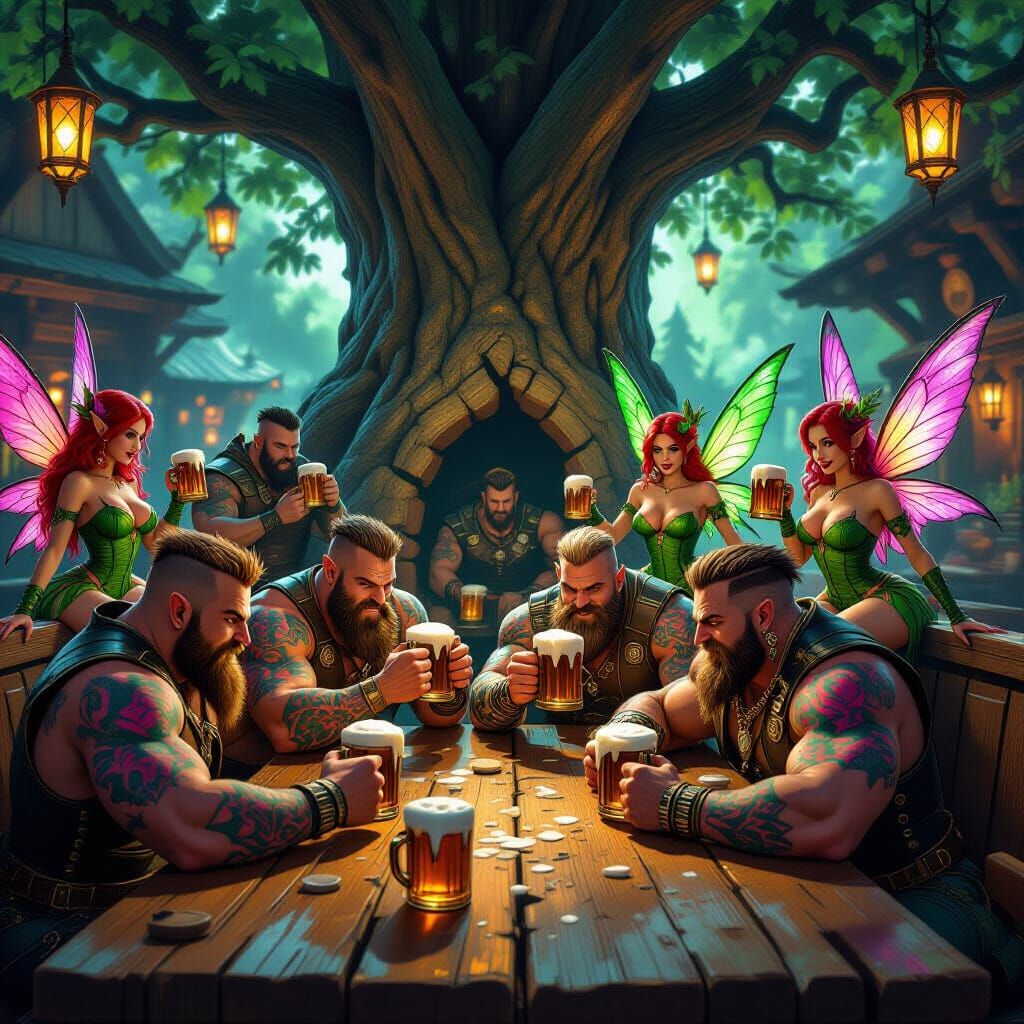 Villain Fairies Brawl and Drink in Fantasy Bar