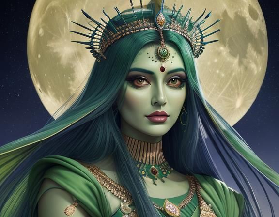 Moon Goddess with Moth Wings in Night Sky