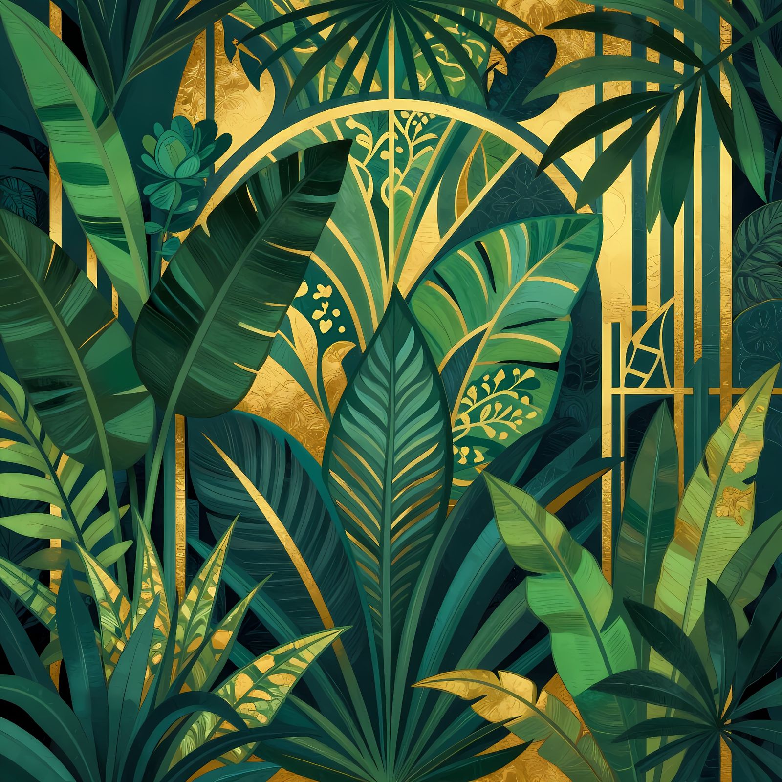 Elegant Art Deco Jungle Leaves and Plants