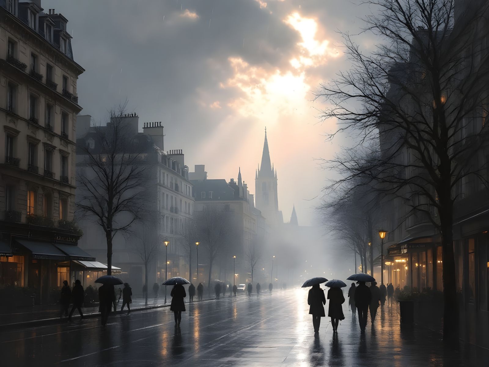 Romantic Rainy City Scene in Soft Focus