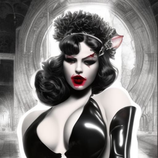 Gothic Femme Fatale in Latex: Digital Pin-Up Art
