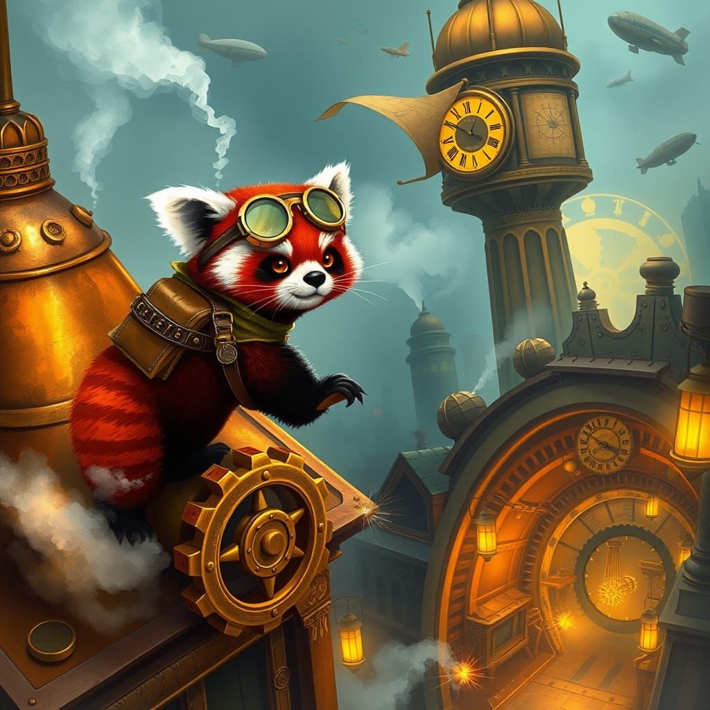Steampunk Red Panda Explorer in Brass City