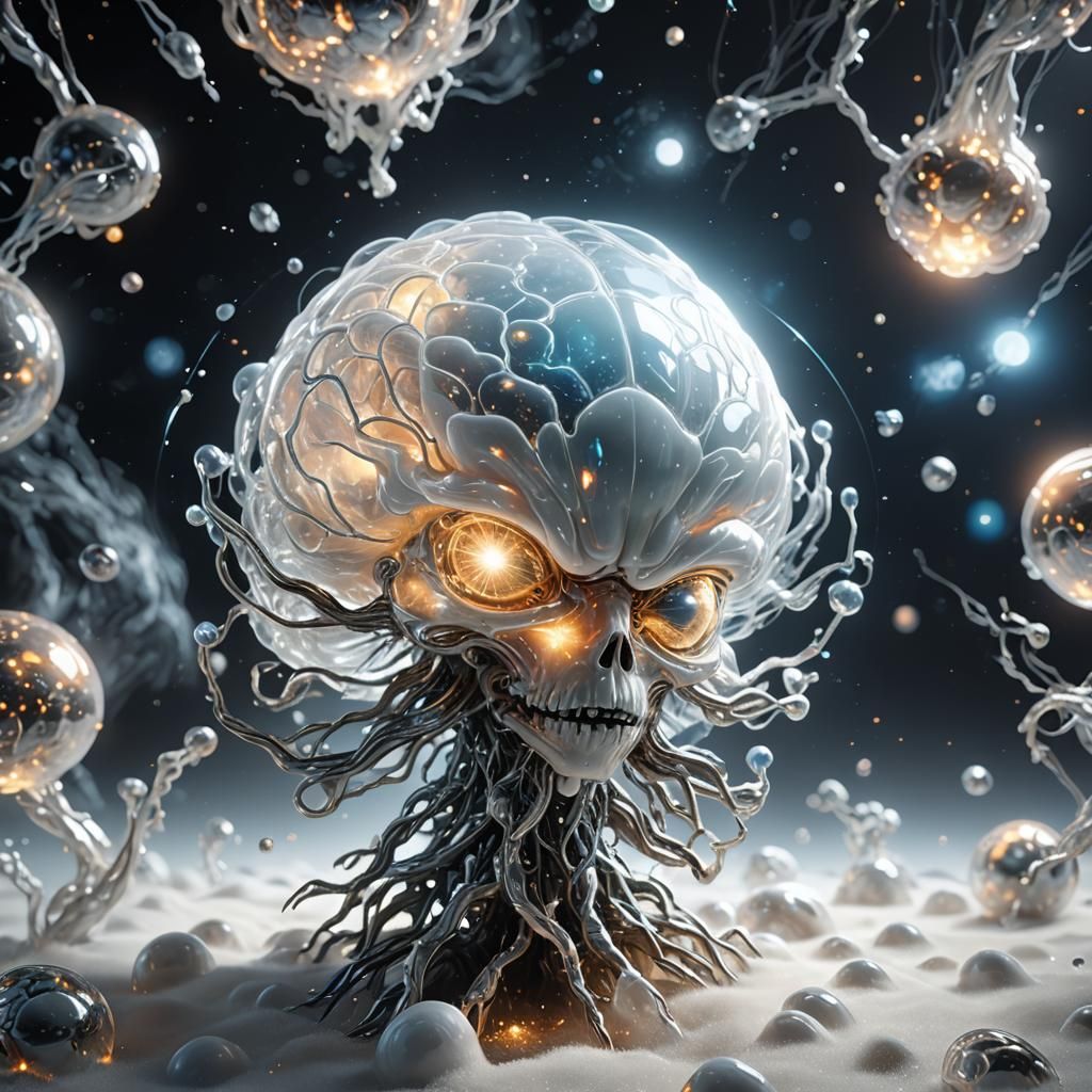 Glowing Universe Inside Alien Brain, 3D Render