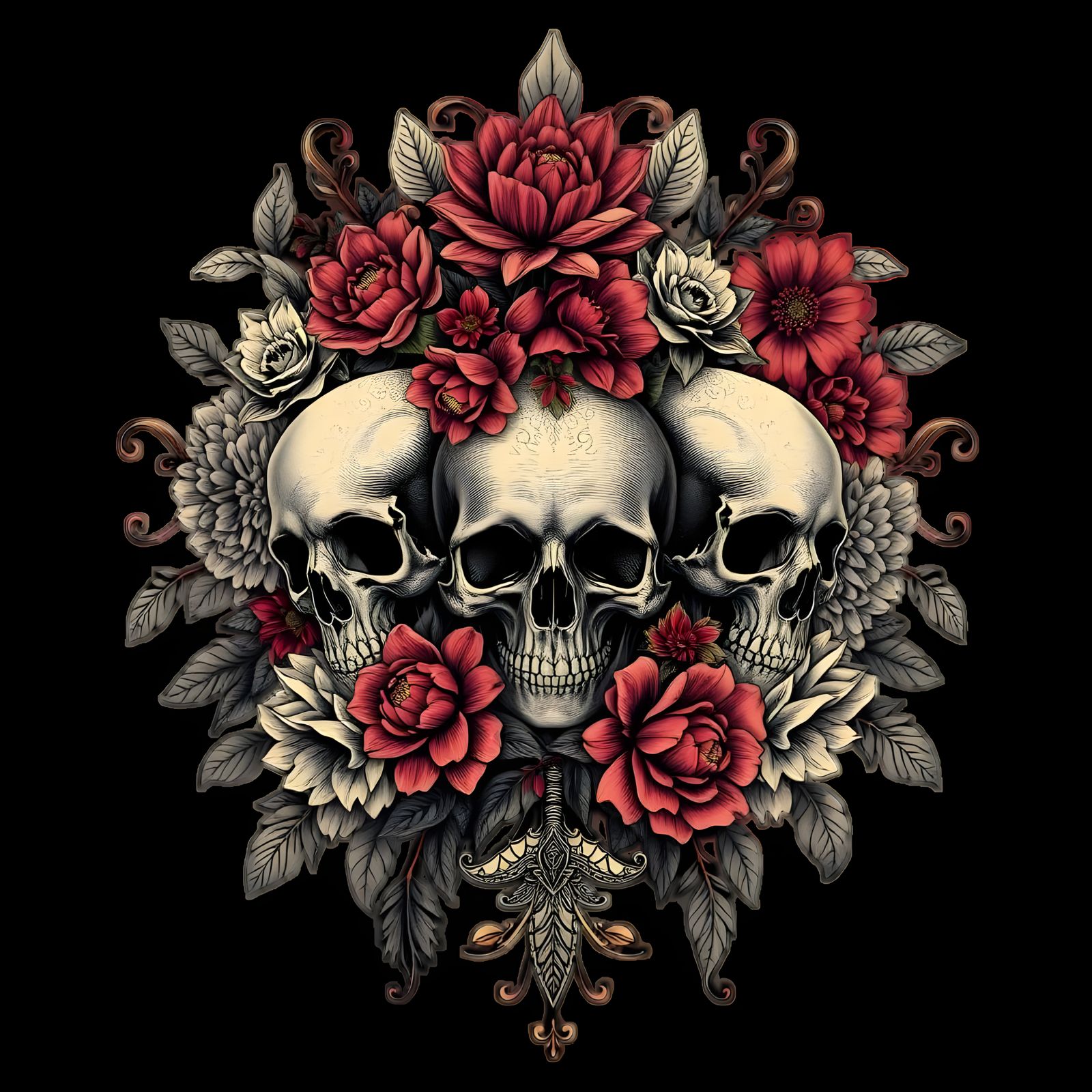 Floral Skulls in Victorian Gothic Style