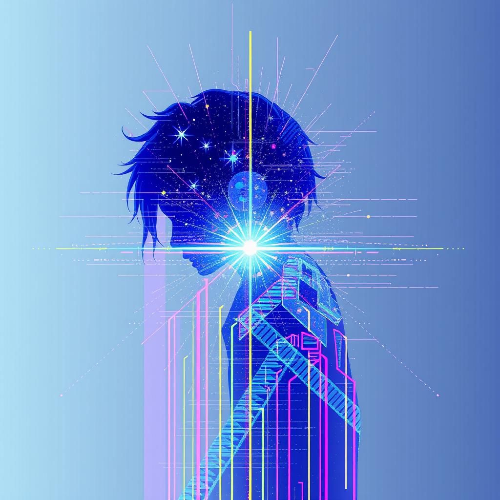 Abstract Glitch Art Constellation in Maximalist Style