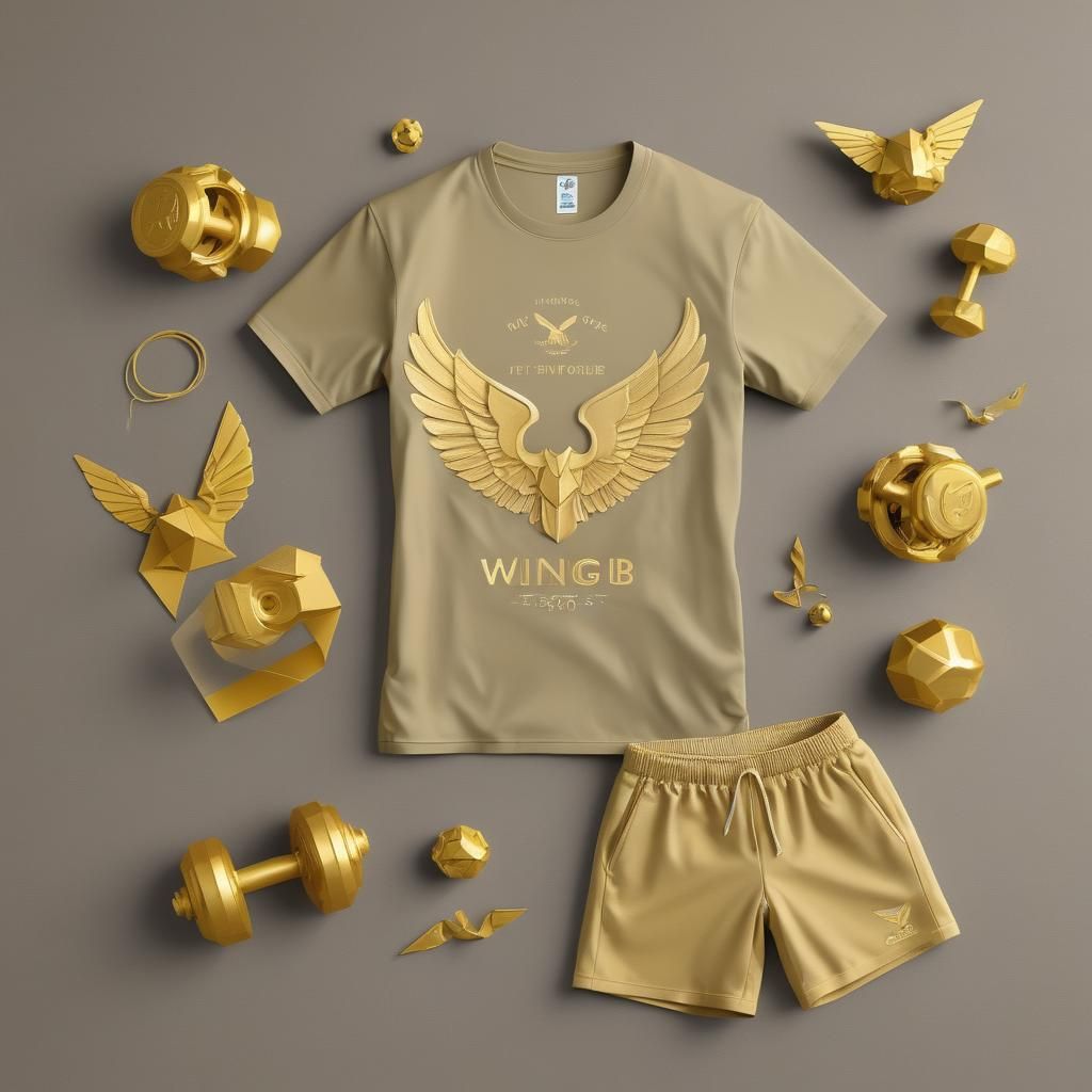 Gold Origami Fitness Jersey Design with 3D Dumbbell