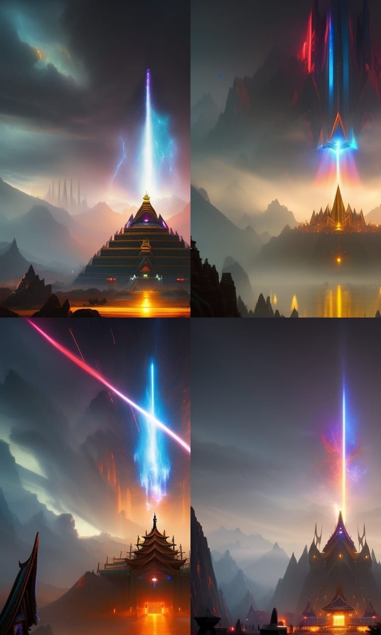 Prism Galaxy Fire Mountain Temple: Dark Fantasy Art