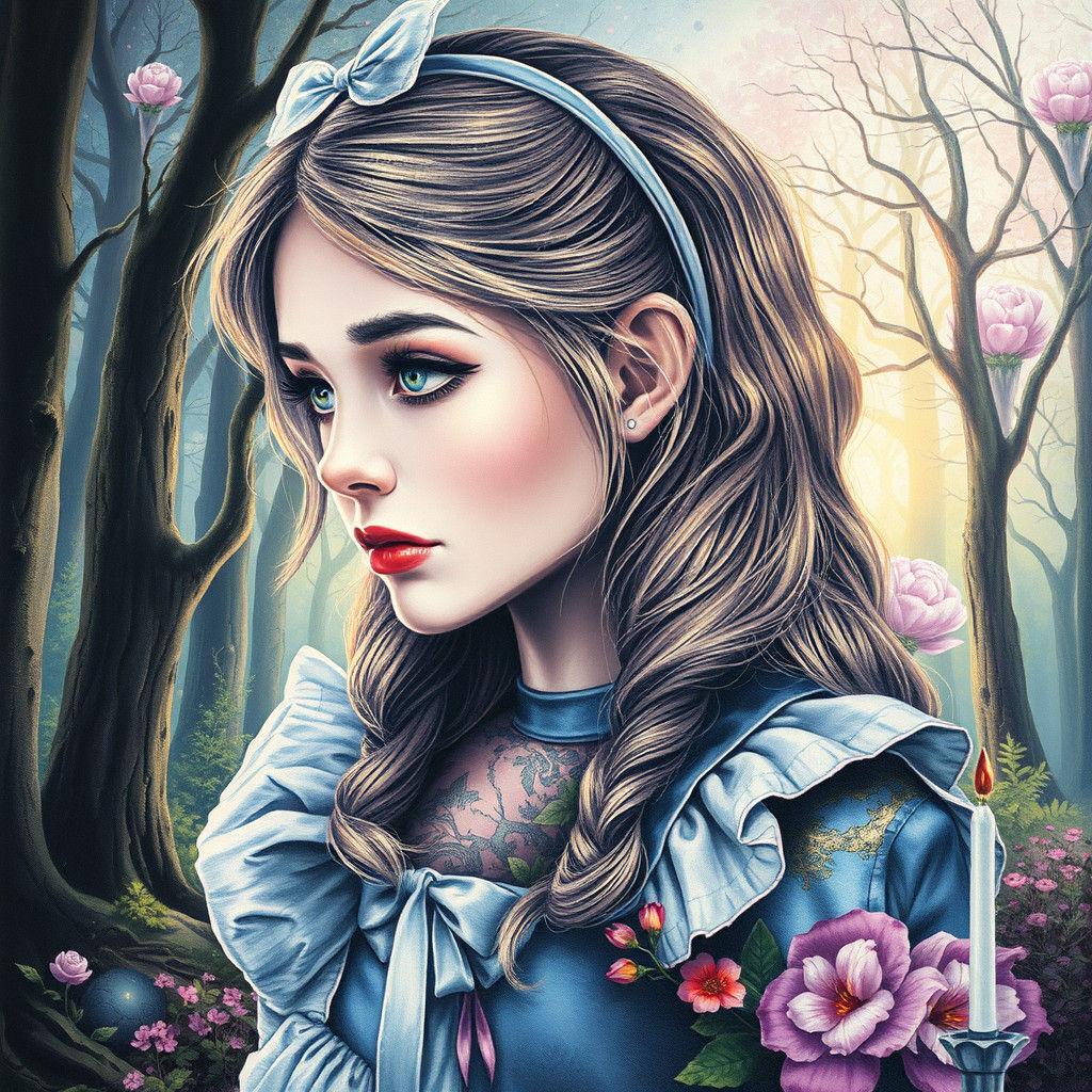 Alice in Wonderland Portrait with Impasto Texture