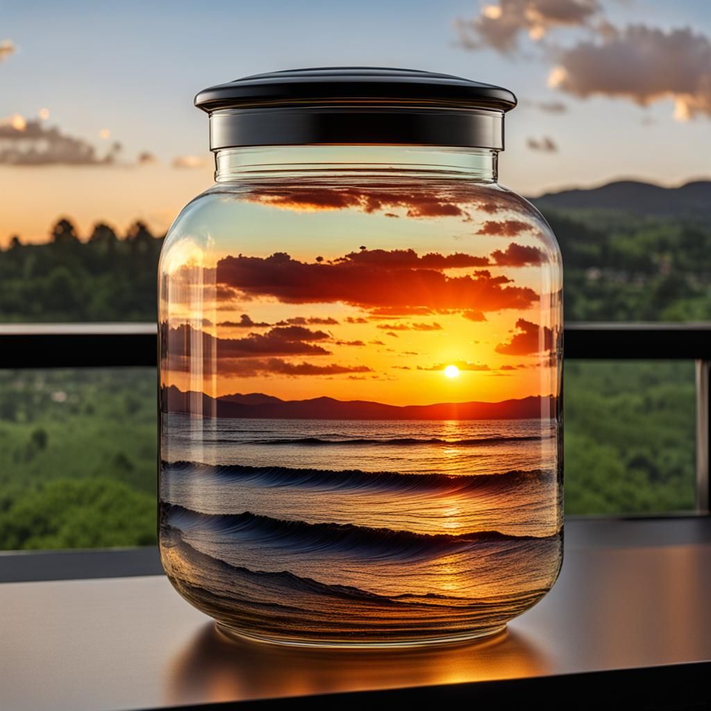 Sunset Reflections: A Glass Jar's View
