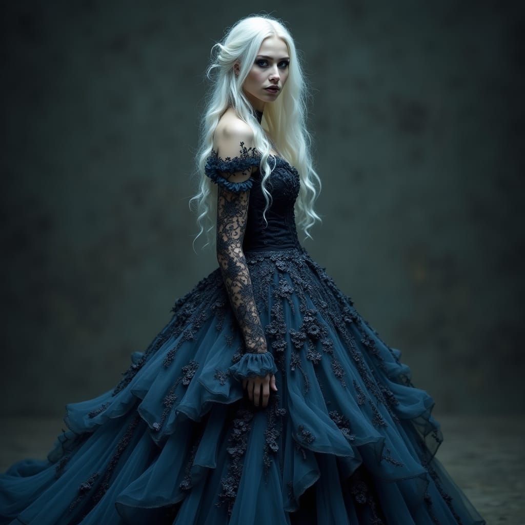 Ethereal Gothic Bride in Mysterious Blue and Black Wedding G...