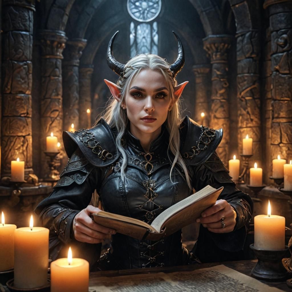 Gothic Elf in Rune Circle: Dark Fantasy Art