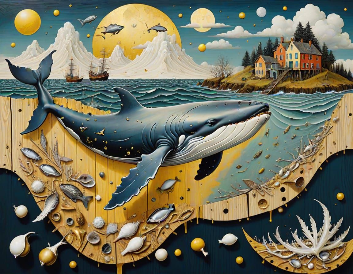 Surreal Marine Collage in Tempera and Oil