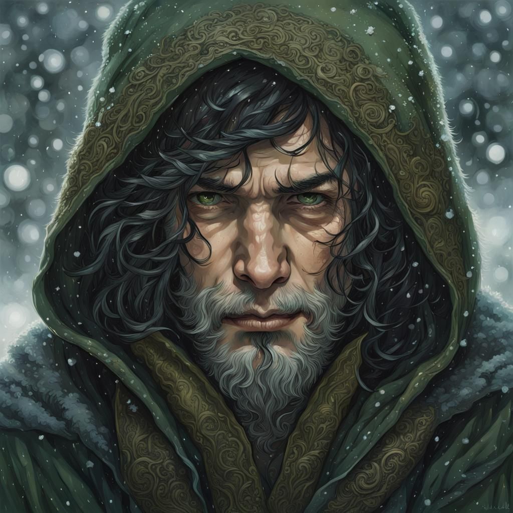 Ornate Portrait of Halfling Rogue in Winter City