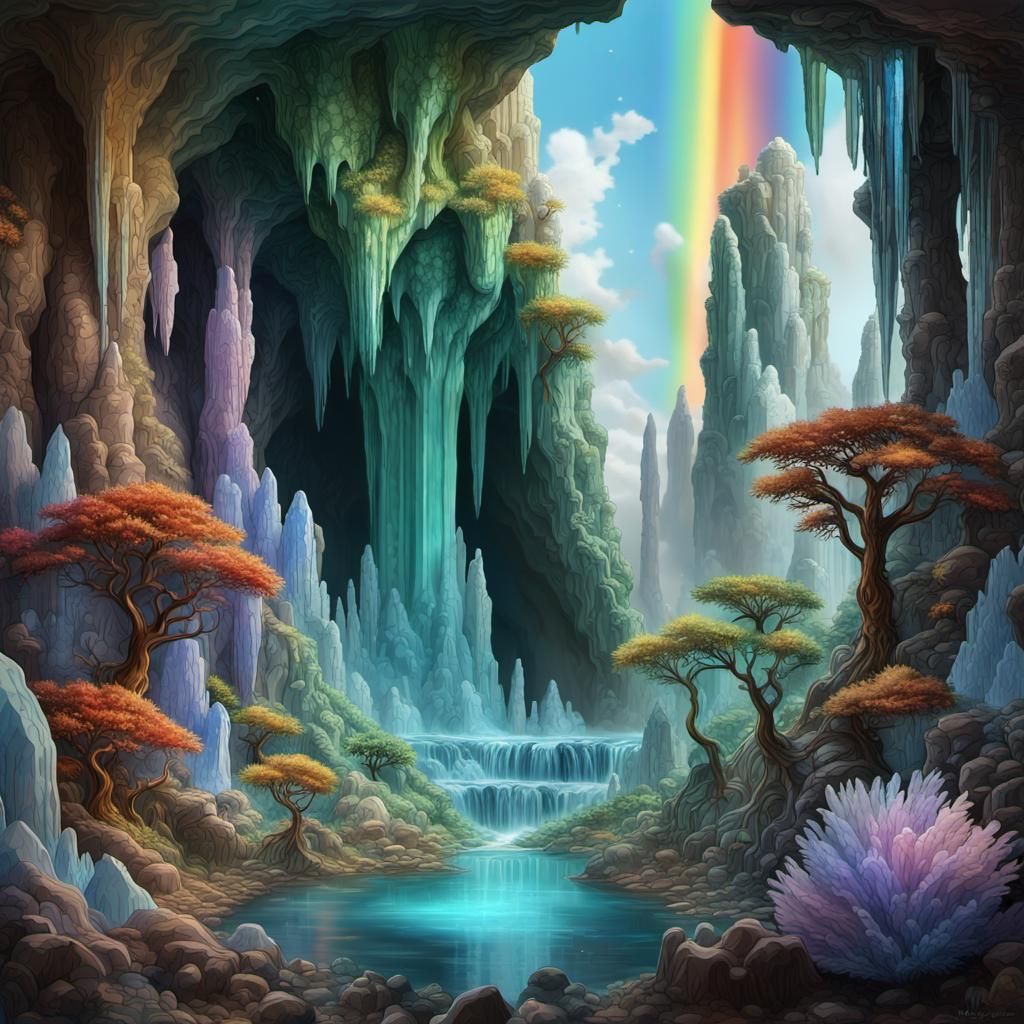 Polychromatic Crystal Landscape in Maximalist Style