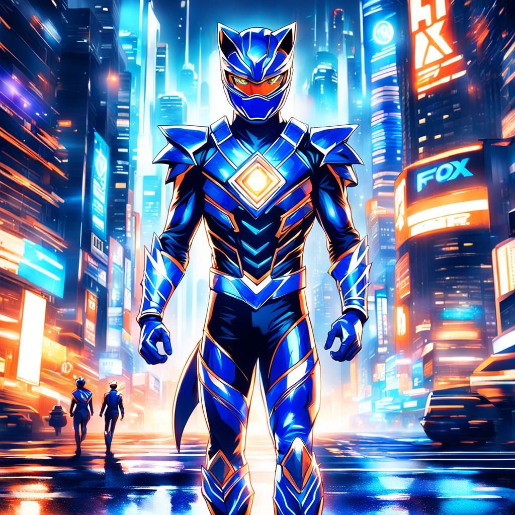 Blue Kitsune Power Ranger in Manga Style