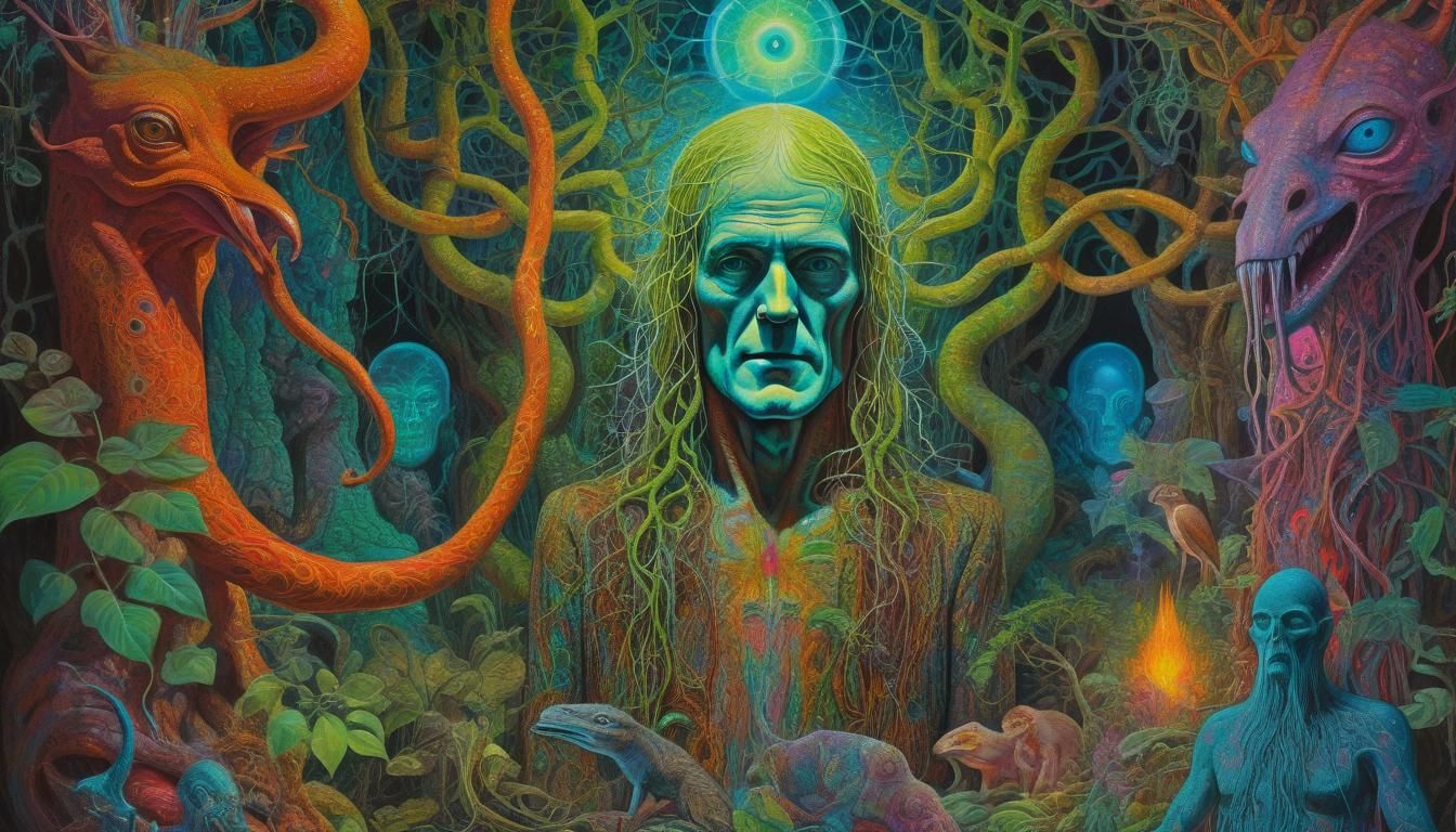Surreal Psychedelic Realm with Timothy Leary: Oil Painting