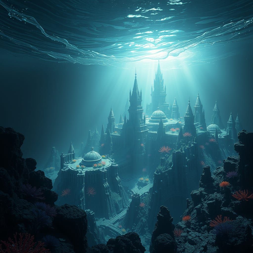 Ancient Ocean Metropolis Illuminated by Sunlight