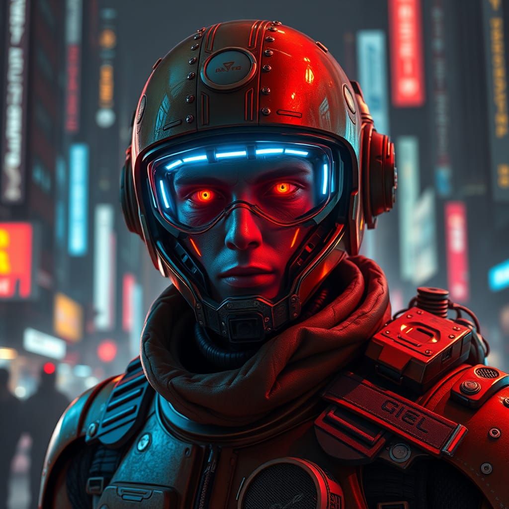 Cybernetic Tiger in Neon Cityscape