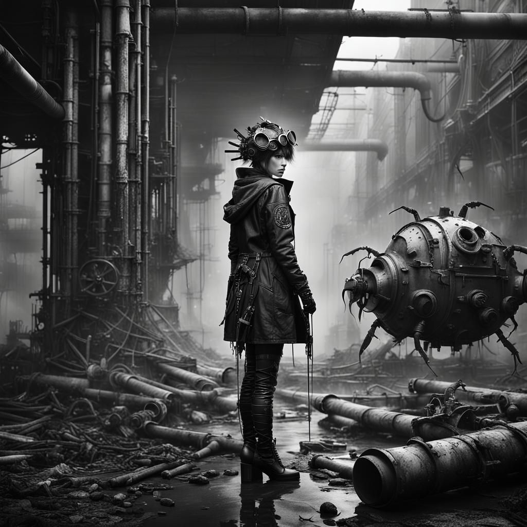 Cybergoth Model in Industrial Black and White Photography