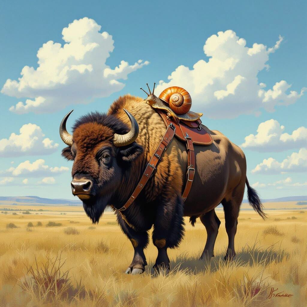 Buffalo and Snail Friends Roam Montana Plains