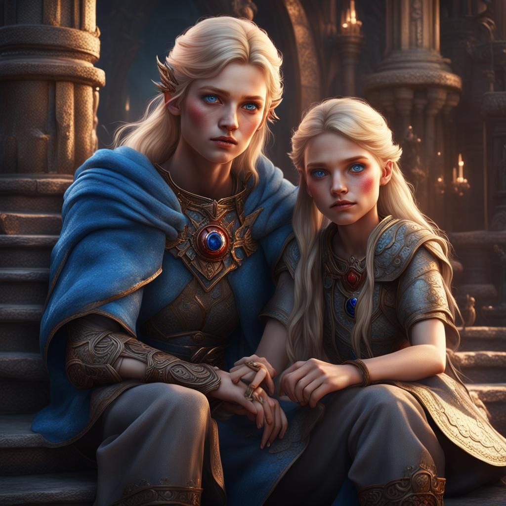 Blonde Girls with Blue Eyes: Detailed Digital Art