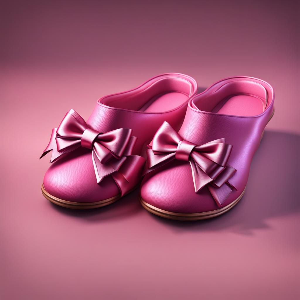 One pair of pink Slippers with bows