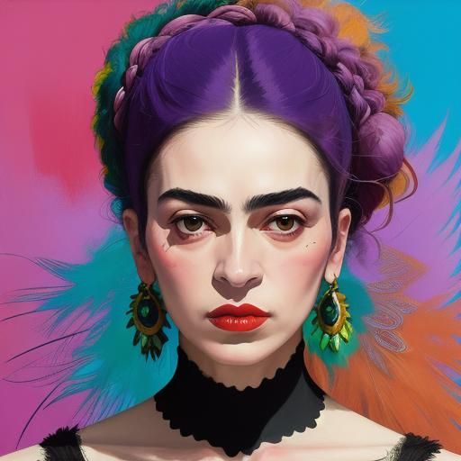 Abstract Expressionist Portrait of Woman with Peacock Hair