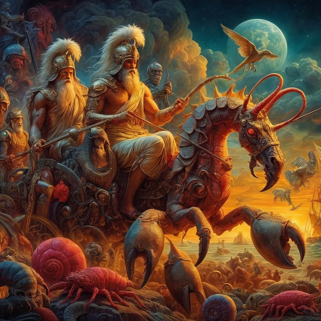 Surreal Marriage of Unicorn Scorpion in Mixed Media